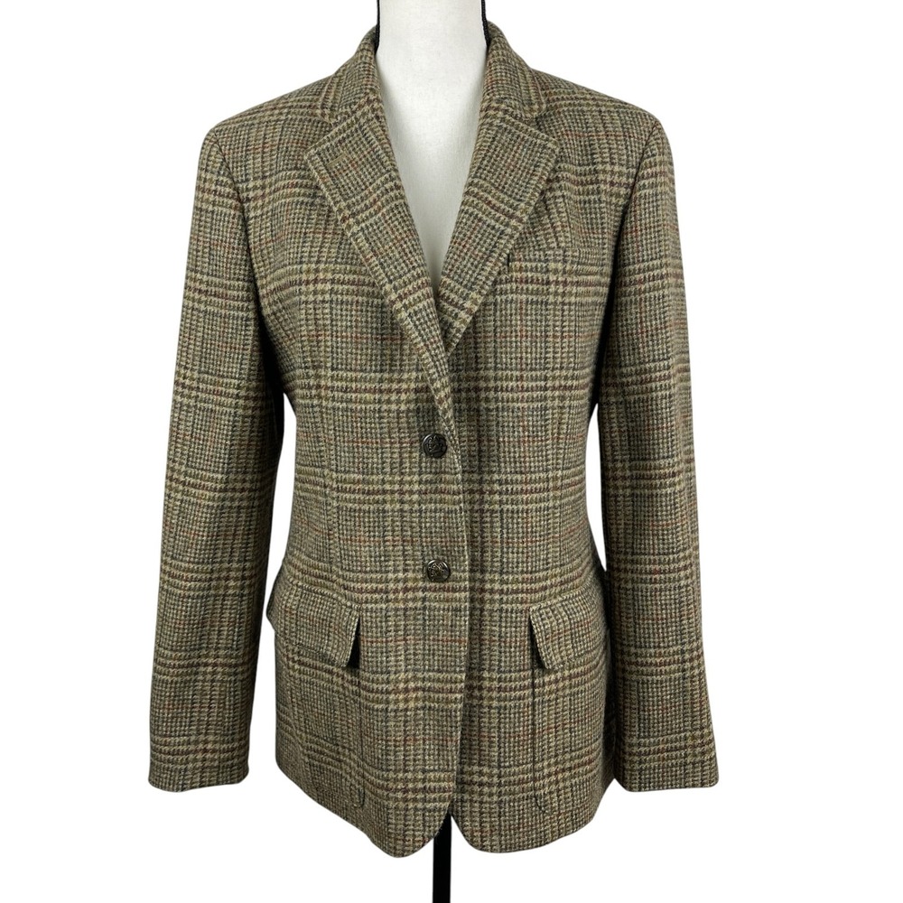 Lauren Ralph Lauren Women's Equestrian Jacket 10 Wool Tweed Plaid Horse Buttons